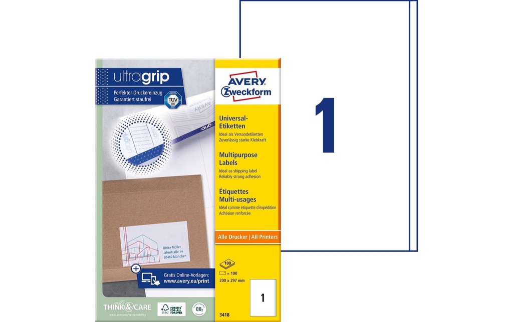 [268034180] AVERY ZWECKFORM Etiquettes 200x297mm (100 pces)