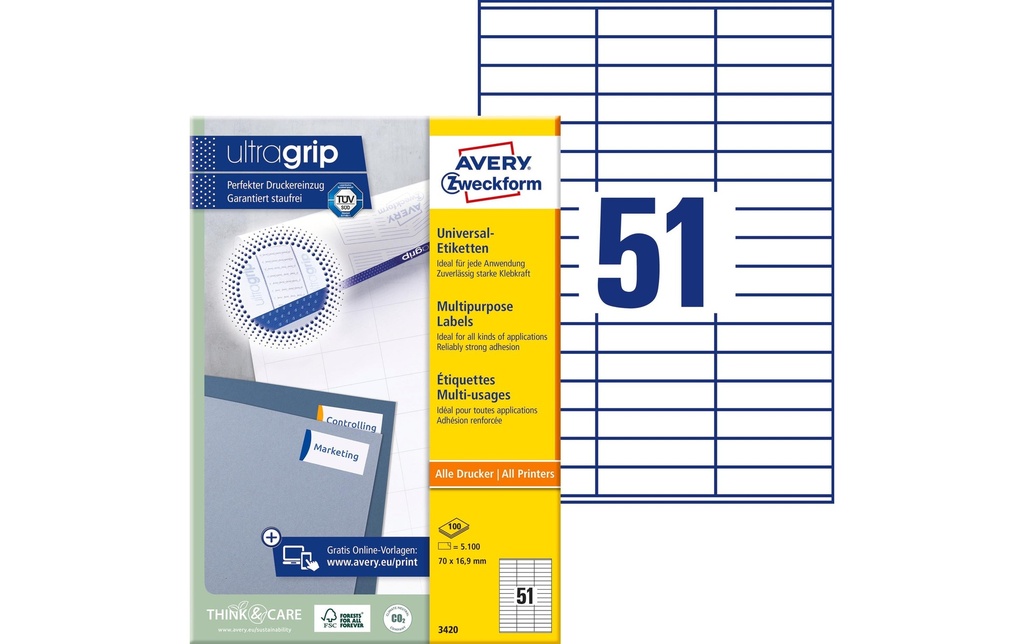 [268034200] AVERY ZWECKFORM Etiquettes 70x16.9mm (100 pces)