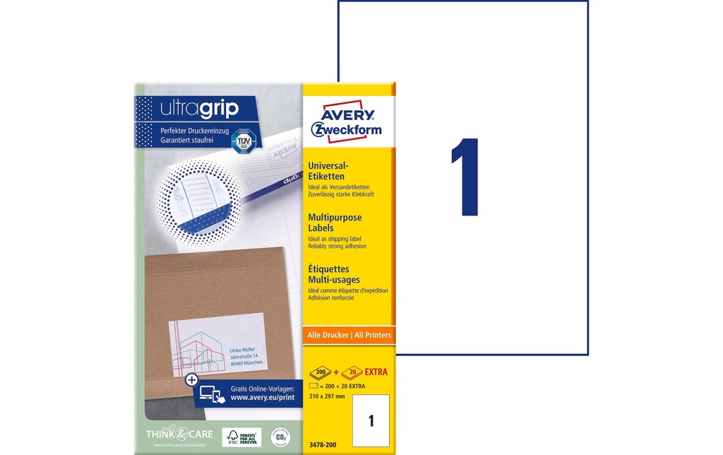 [268034782] AVERY ZWECKFORM Etiquettes 210x297mm (220 pces)