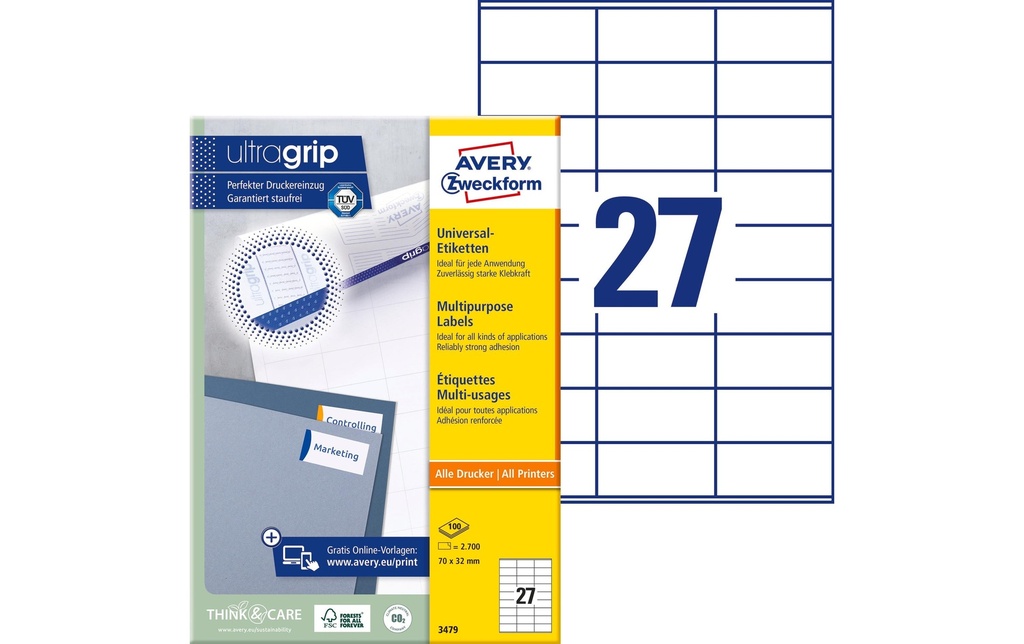 [268034790] AVERY ZWECKFORM Etiquettes 70x32mm (100 pces)