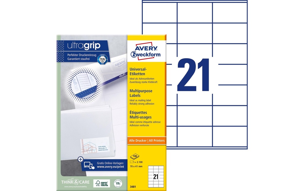 [268034810] AVERY ZWECKFORM Etiquettes 70x41mm (100 pces)