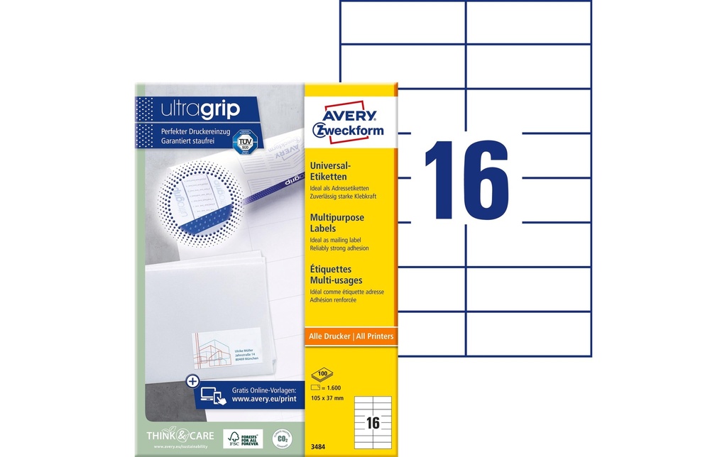 [268034840] AVERY ZWECKFORM Etiquettes 105x37mm (100 pces)