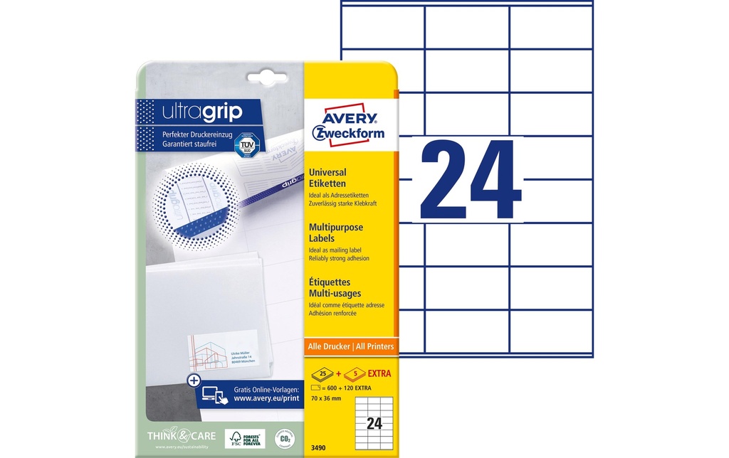 [268034900] AVERY ZWECKFORM Etiquettes 70x36mm (25 pces)