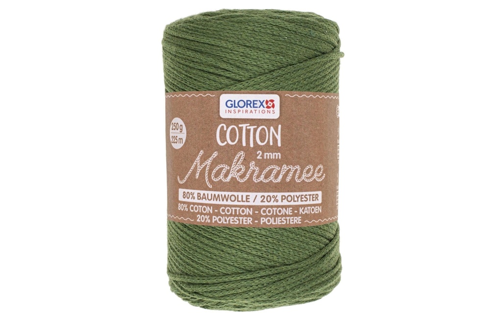 Glorex Laine Macramee Cotton 2 mm, 250g, Vert olive