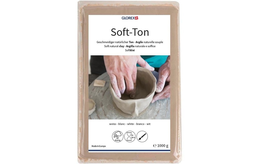 Glorex Matière à modeler Argile soft 1000g, Blanc