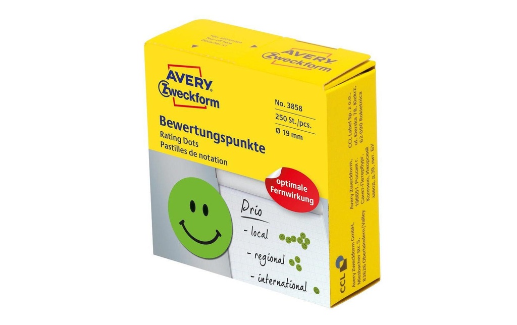 AVERY ZWECKFORM Points pr.évaluat.visage vert (250 pces)