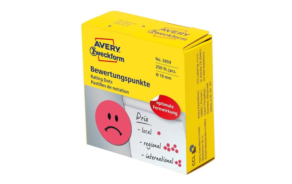 [268038590] AVERY ZWECKFORM Points pr.évaluat.visage rouge (250 pces)