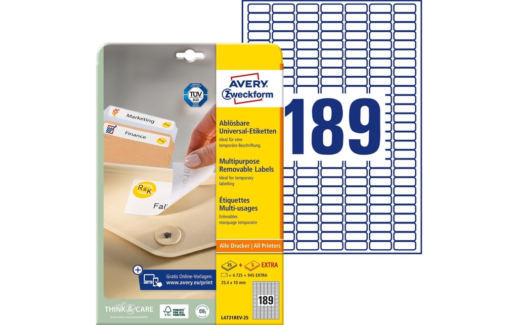 [268047310] AVERY ZWECKFORM Etiquettes 25.4x10mm (30 pces)
