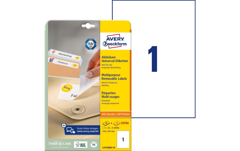 [268047350] AVERY ZWECKFORM Etiquettes 210x297mm (30 pces)