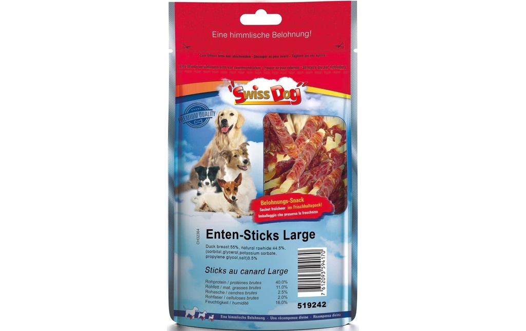 SwissDog Produit à mâcher  Bâtonnets de canard, 400 g, 40 pièces