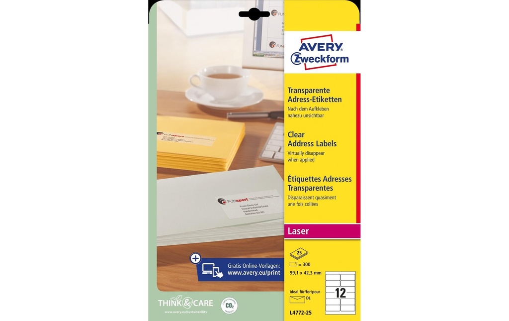 [268047720] AVERY ZWECKFORM Etiquettes adresse 99.1x42.3mm (25 pces)