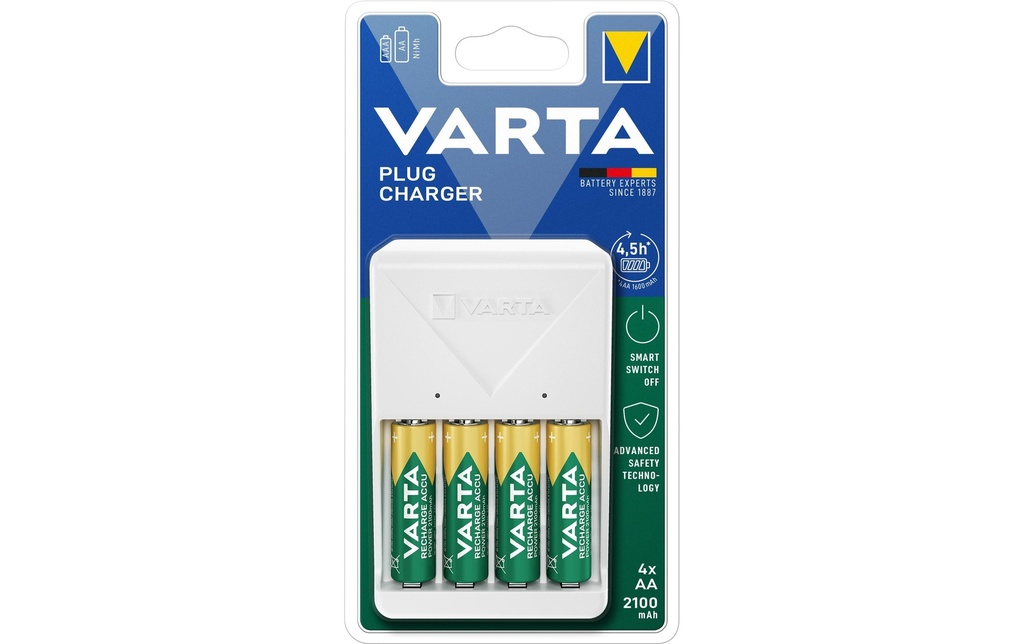Varta Chargeur Plug Charger + 4x AA 2100 mAh