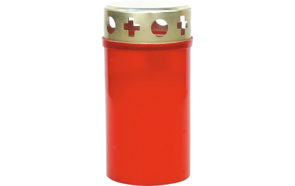 müller Kerzen Bougie funéraire petit avec couvercle doré 12 x 6 cm, rouge