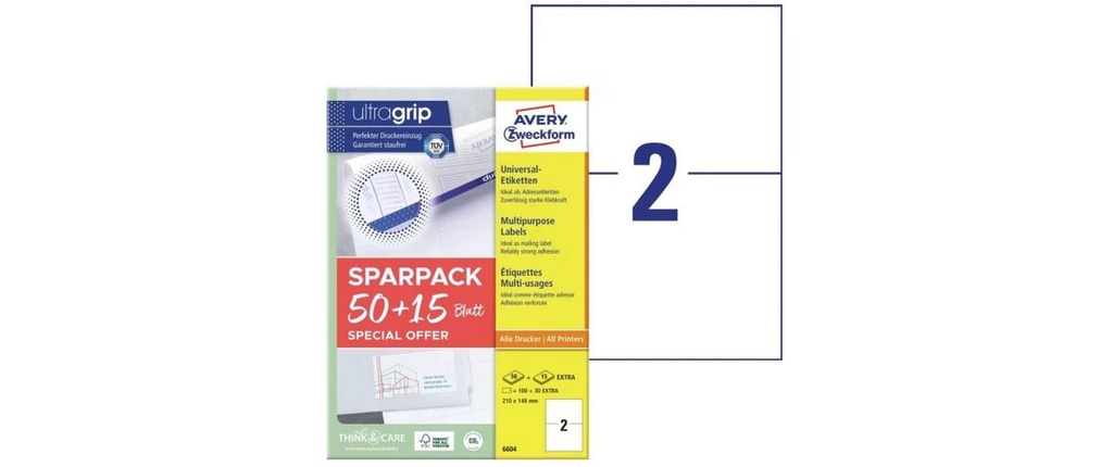 AVERY ZWECKFORM Etiquettes 210x148mm,50+15flls (65 pces)