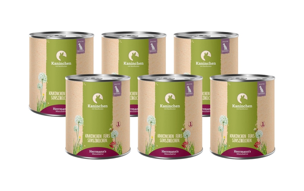 Herrmann's Alimentation humide Lapin avec flocons de riz 6 x 800 g