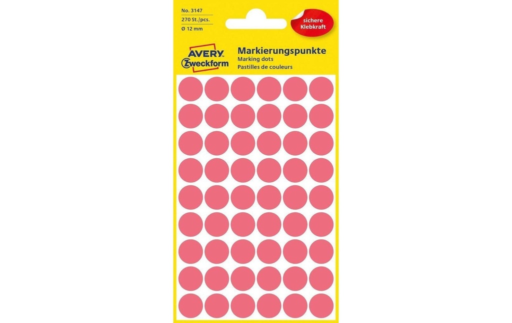Avery Zweckform Pastilles adhésives 12 mm rouge fluo