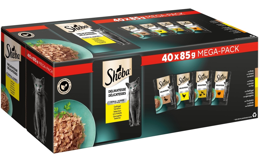 Sheba Alimentation humide Délicatesse en gelée Variation de volaille 40 x 85 g