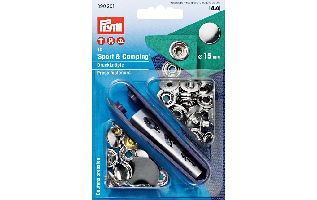 Prym Boutons poussoirs Camping 15 mm, 10 pièces