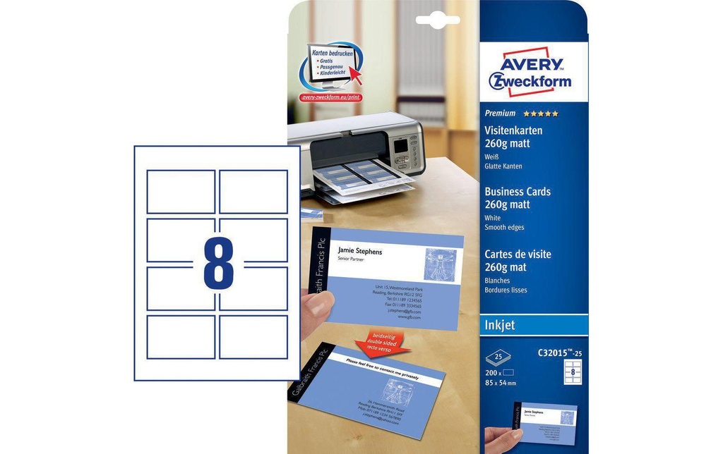 AVERY ZWECKFORM Carte visite inkjet 260g (25 pces)