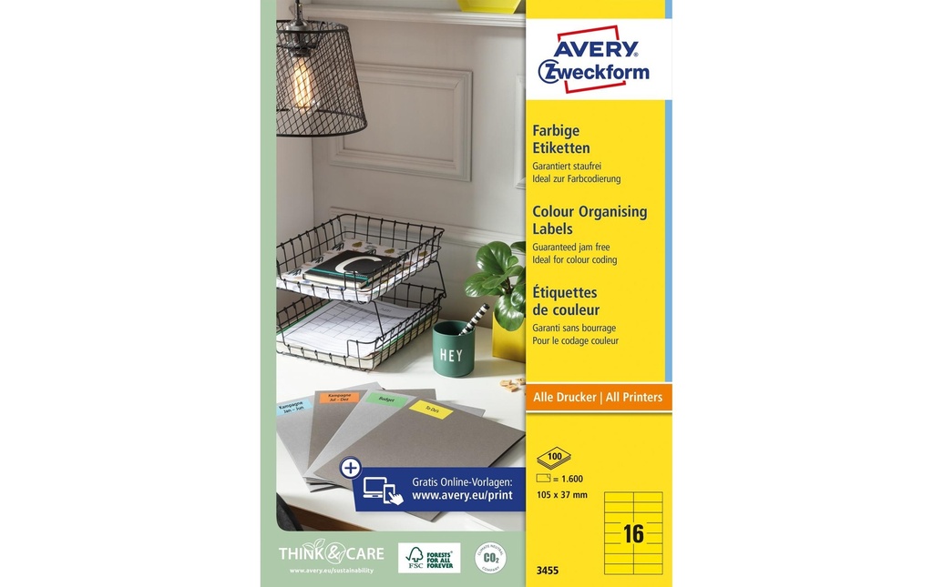 Avery Zweckform Étiquettes universelles 105 x 37 mm, jaune, 1.600 pièces