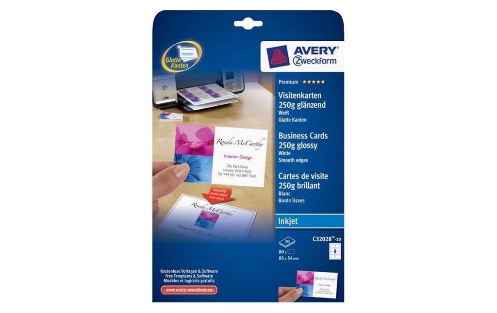 Avery Zweckform Étiquettes de cartes de visite Inkjet 85 x 54 mm 240 g/m² 80 pièces