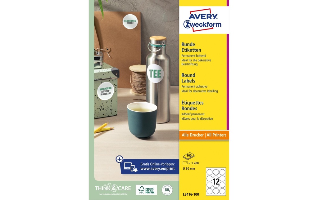 AVERY ZWECKFORM Etiquettes Ø 60mm blanc (100 pces)