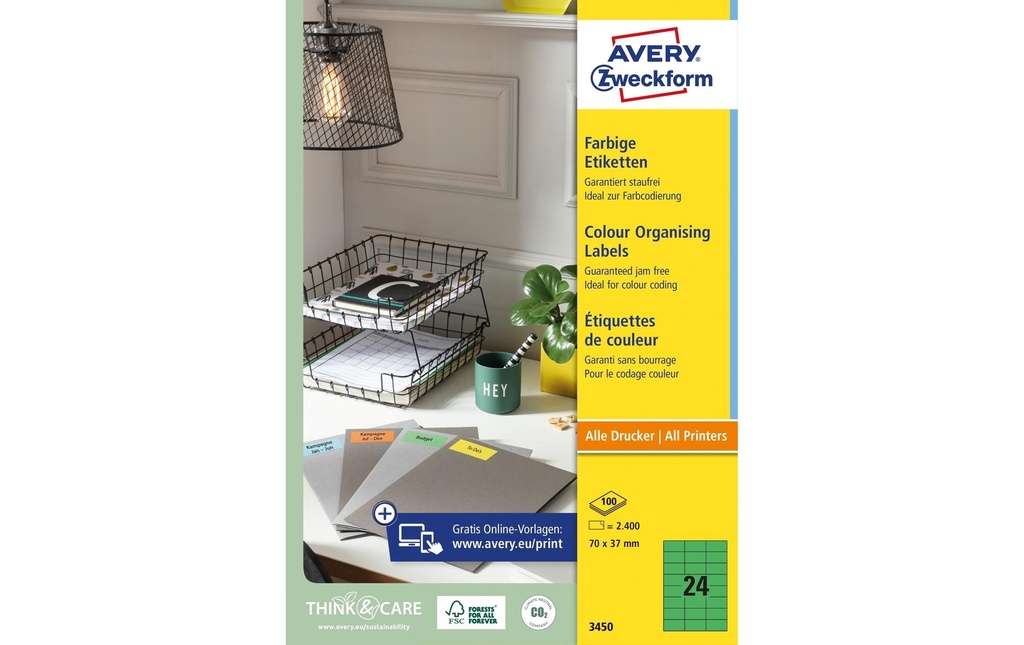 [268345000] AVERY ZWECKFORM Etiquettes 70x37mm vert (100 pces)