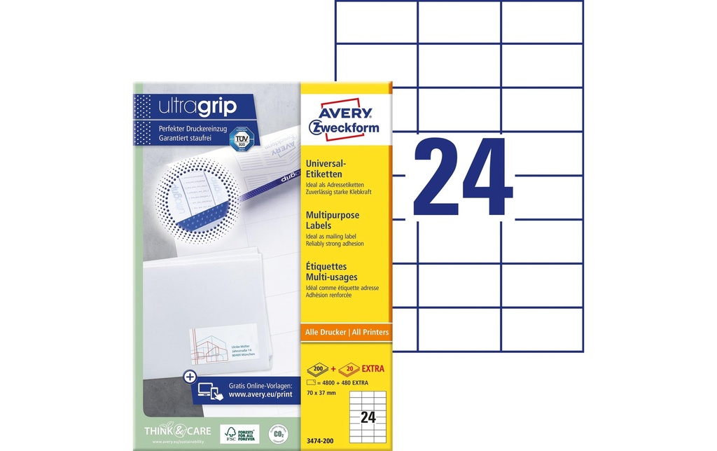 AVERY ZWECKFORM Etiquette 70x37mm (220 pces)