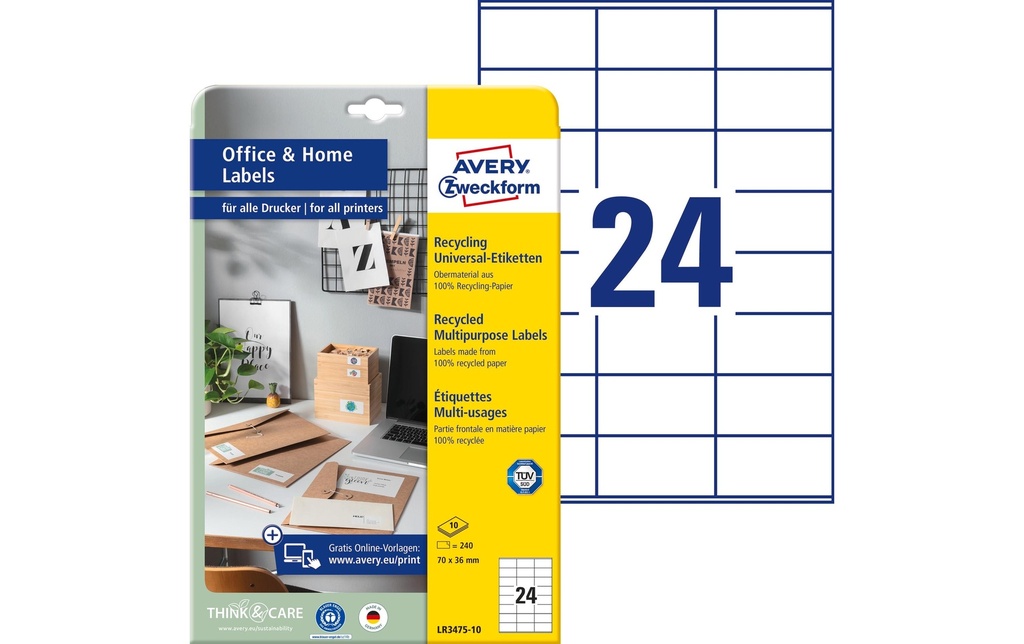 AVERY ZWECKFORM Etiquettes recycling 70x36mm (10 pces)
