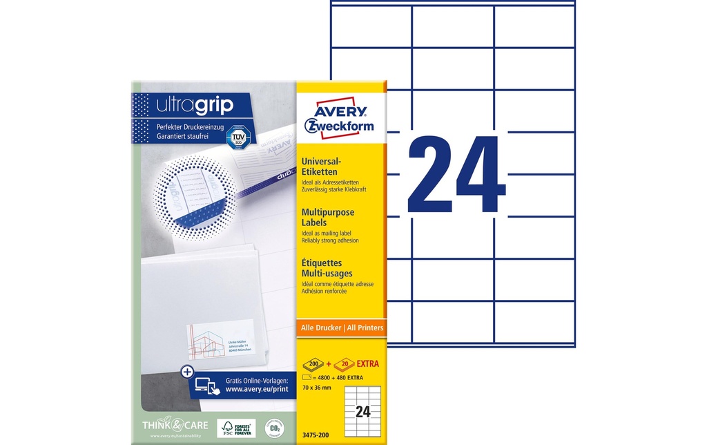 AVERY ZWECKFORM Etiquette 70x36mm (220 pces)