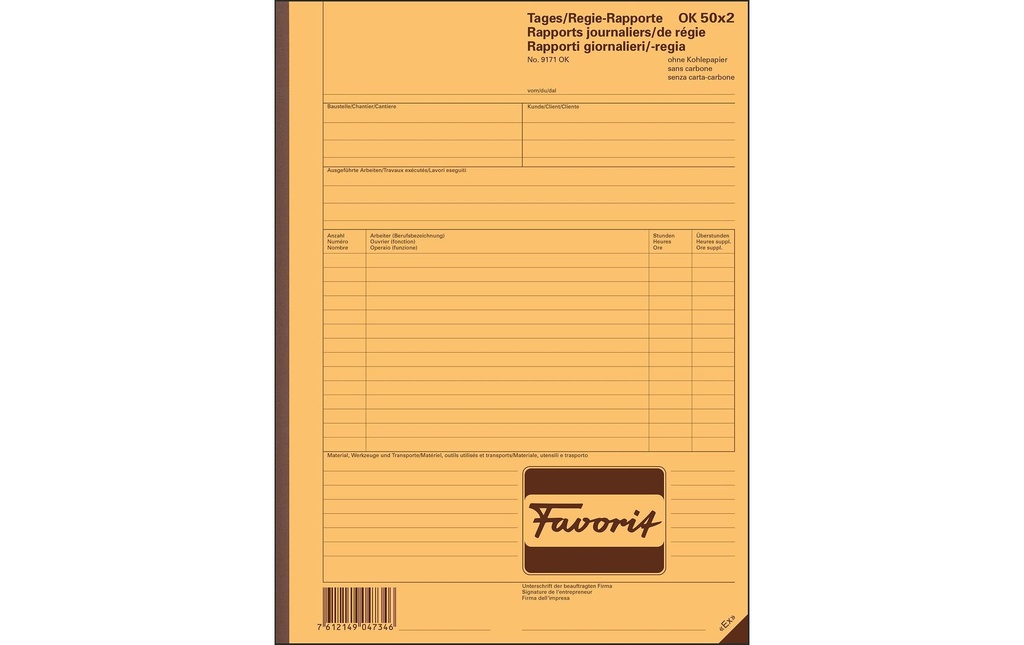 Favorit Bloc autocopiant 220 x 297 mm, Rapports quotidiens/directionnels