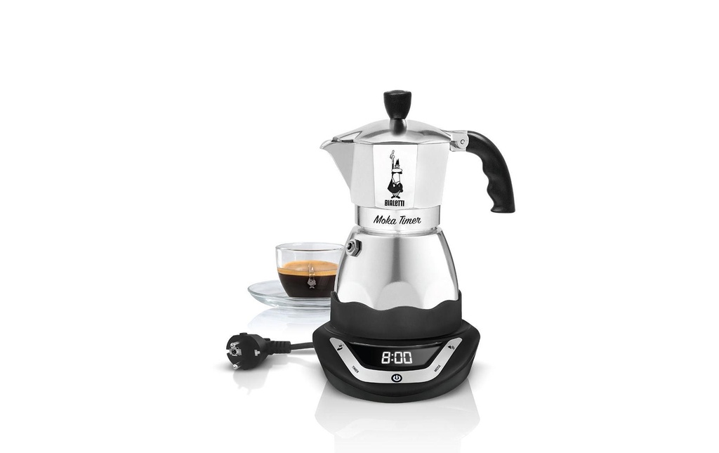 Bialetti Cafetière italienne Moka Timer 6 tasses, Noir/Argenté