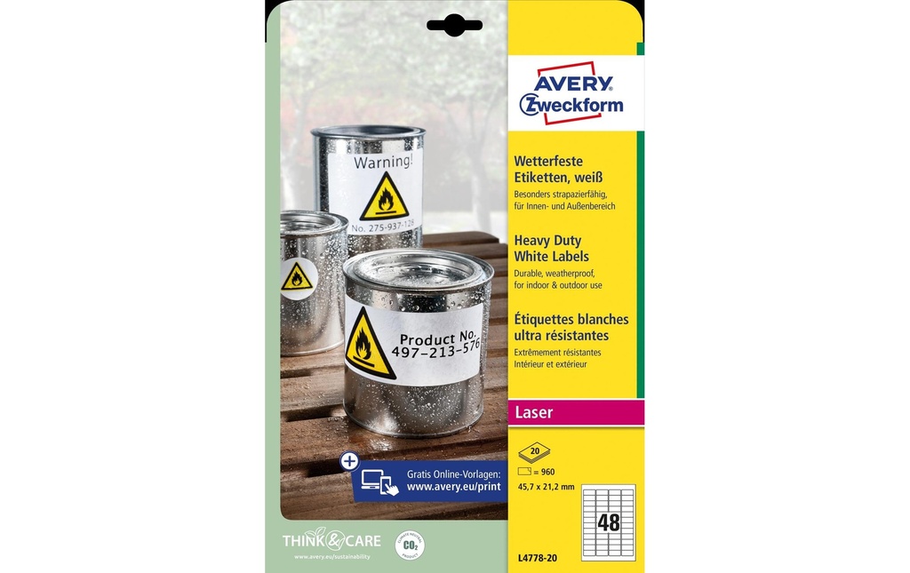 [268477820] AVERY ZWECKFORM Etiquettes 45.7x21.2mm (20 pces)