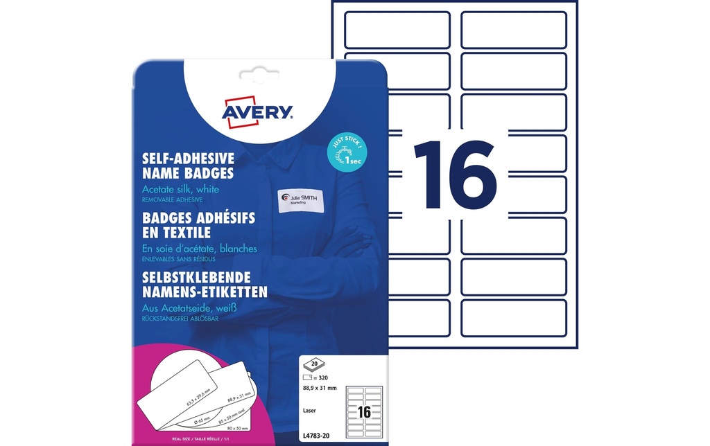 AVERY ZWECKFORM Etiquettes 88.9x31 noms blanc (20 pces)