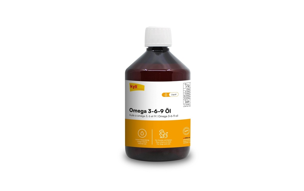 kyli Supplément alimentaire pour chiens Huile Oméga 3-6-9, 500 ml