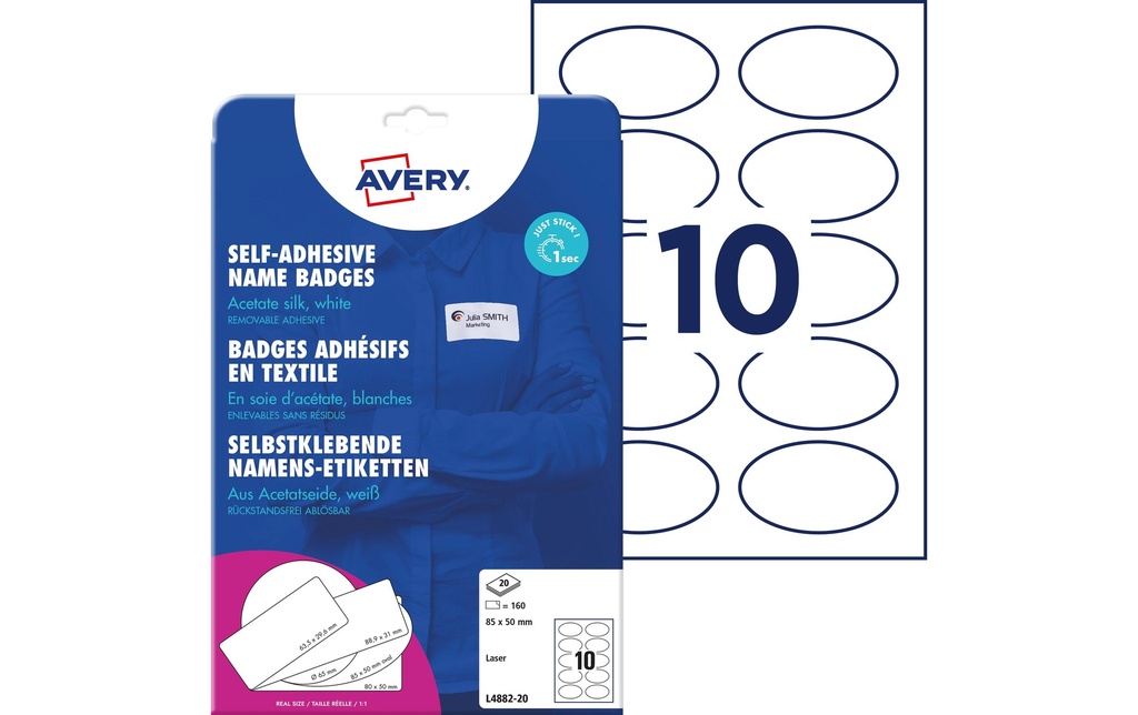 AVERY ZWECKFORM Etiqu.noms 85x50mm ovale blanc (20 pces)