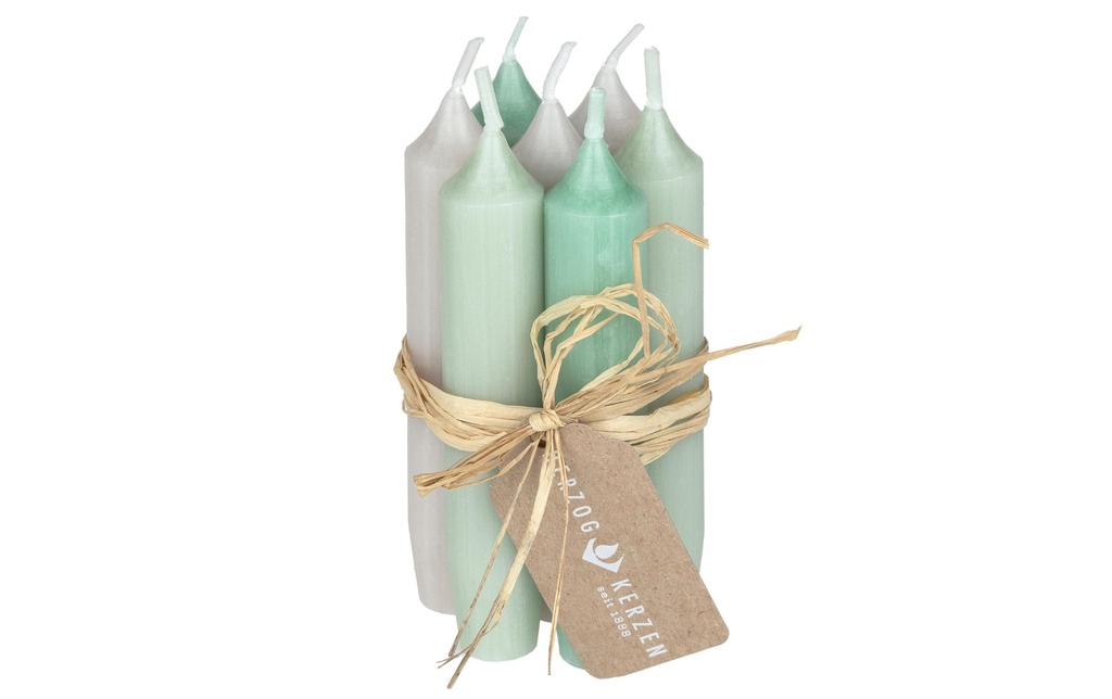 Herzog Kerzen AG Bougie droite Gelée blanche 2.2 x 12 cm, 7 pièces, Vert/Gris/Turquoise