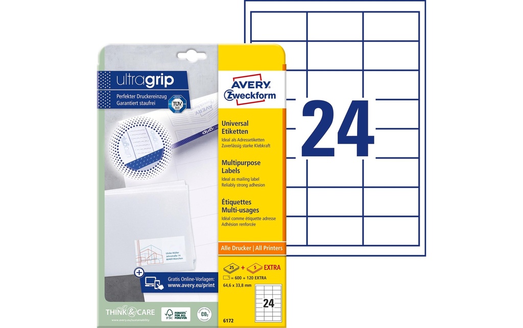 AVERY ZWECKFORM Etiquettes 64.6x33.8mm (25 pces)
