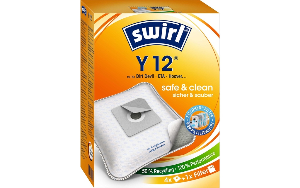Swirl Sac filtrant pour aspirateur Y 12 4 Pièce/s