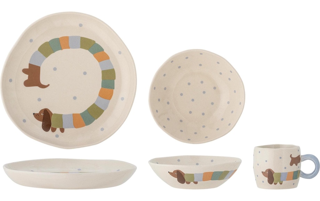 Bloomingville Service de table pour enfants Charlie Blue, faïence
