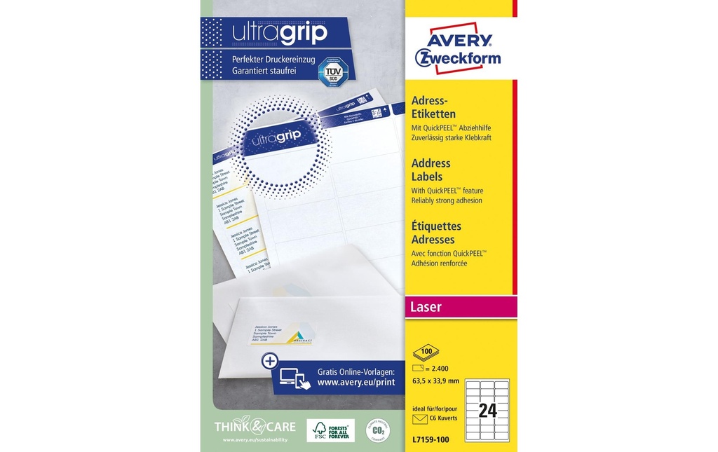 AVERY ZWECKFORM Etiquettes adresse 63.5x33.9mm (100 pces)