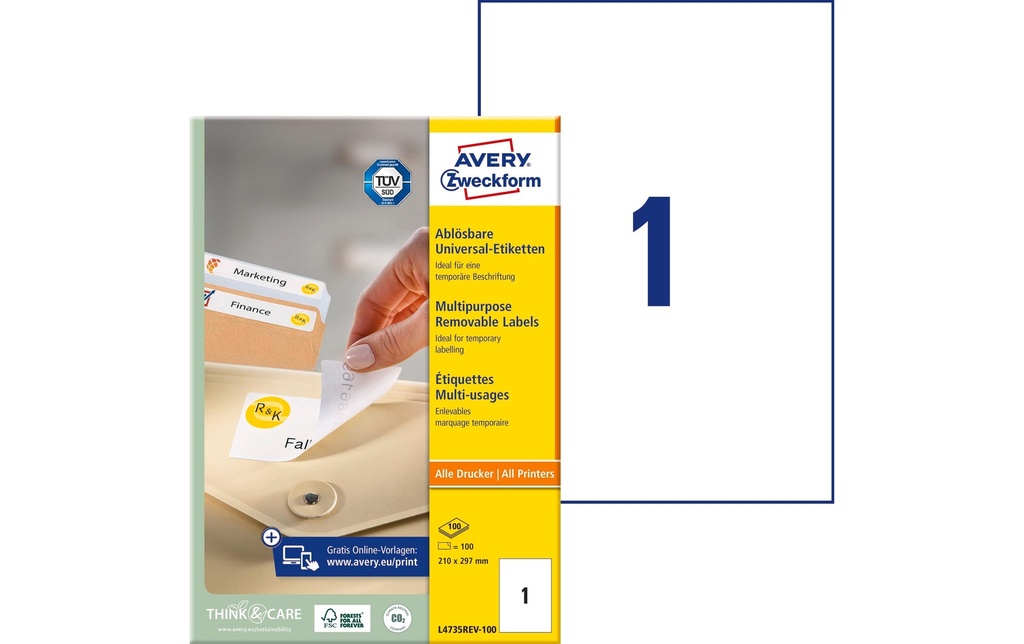 AVERY ZWECKFORM Etiquettes 210x297mm (100 pces)