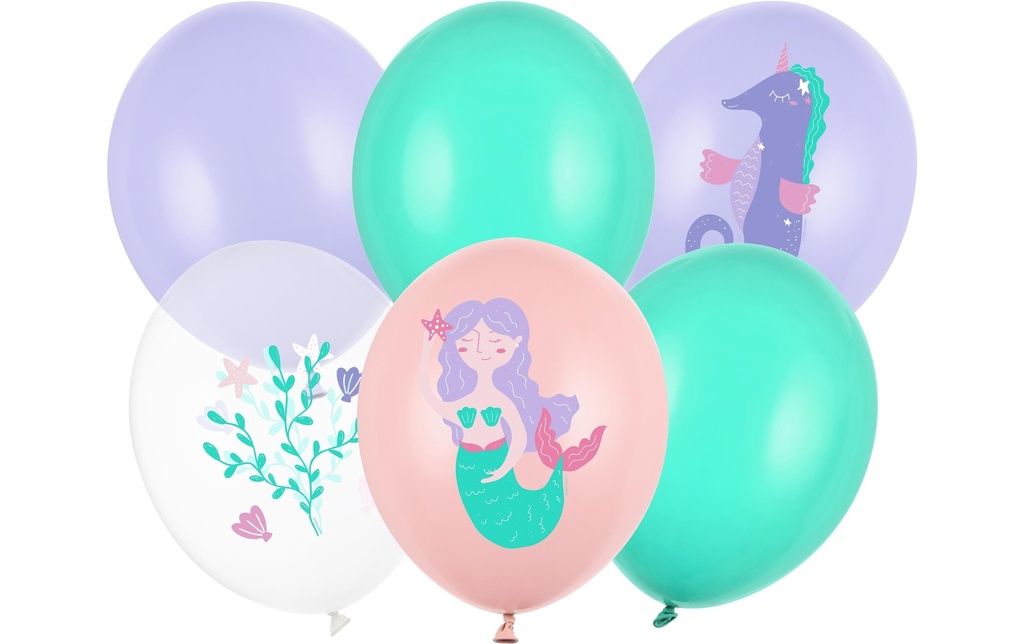 Partydeco Ballon de baudruche Monde marin Vert/Rose/Violet, Ø 30 cm, 6 pièces