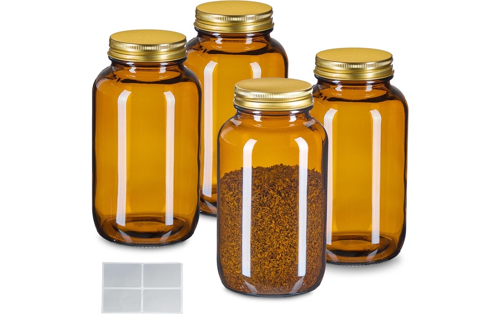 relaxdays Set de 4 pots à épices de 400 ml Brun/Doré