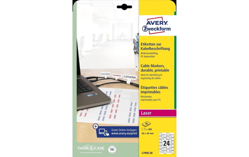 AVERY ZWECKFORM Etiquettes câble 60x40mm (20 pces)