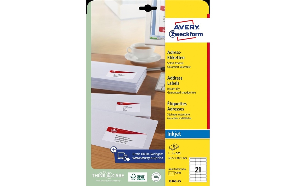 AVERY ZWECKFORM Etiquettes adresse 63.5x38.1mm (25 pces)