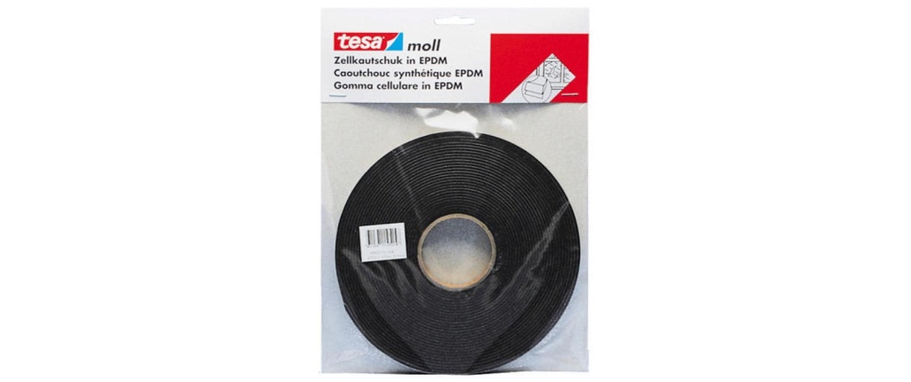 tesa Caoutchouc cellulaire moll EPDM 10 m x 12 mm 1, Noir