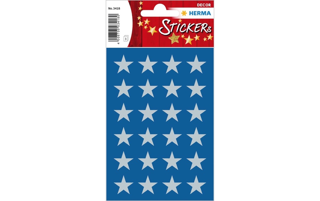 Herma Stickers Autocollants de Noël Étoiles 3 feuilles à 72 autocollants, argent
