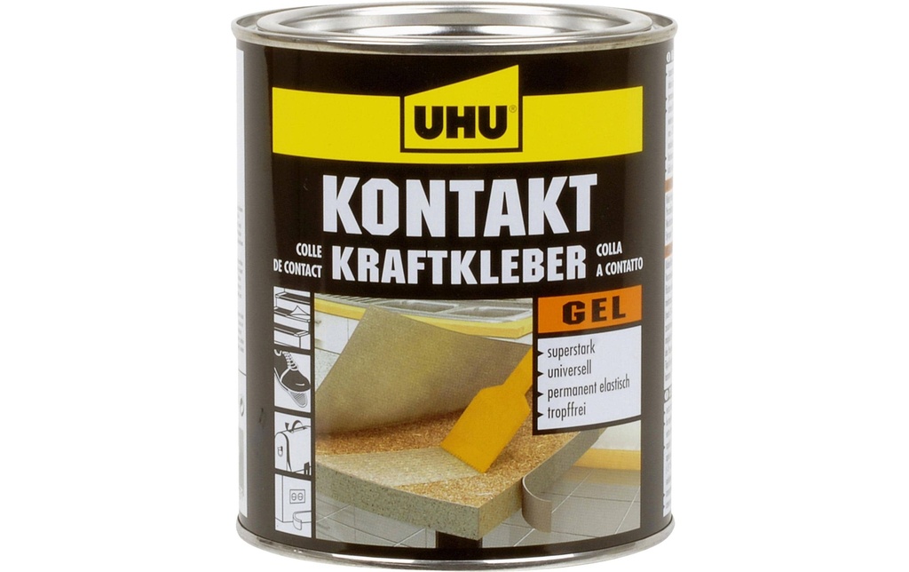 UHU Contact Gel adhésif puissant en boîte 640 ml, Jaune