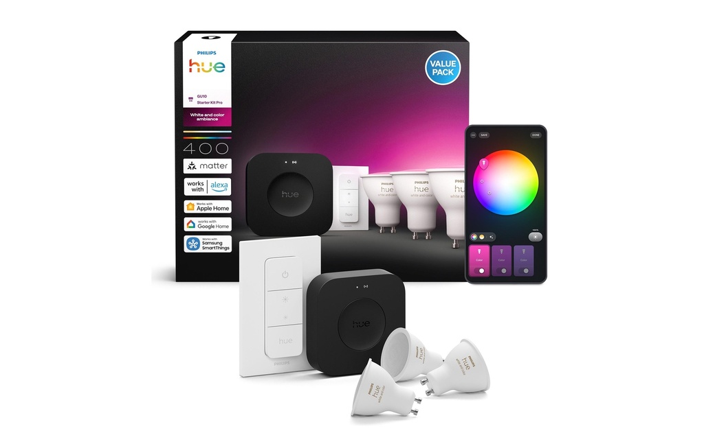 Philips Hue 3 ampoules GU10 + variateur + Hue Bridge Pro